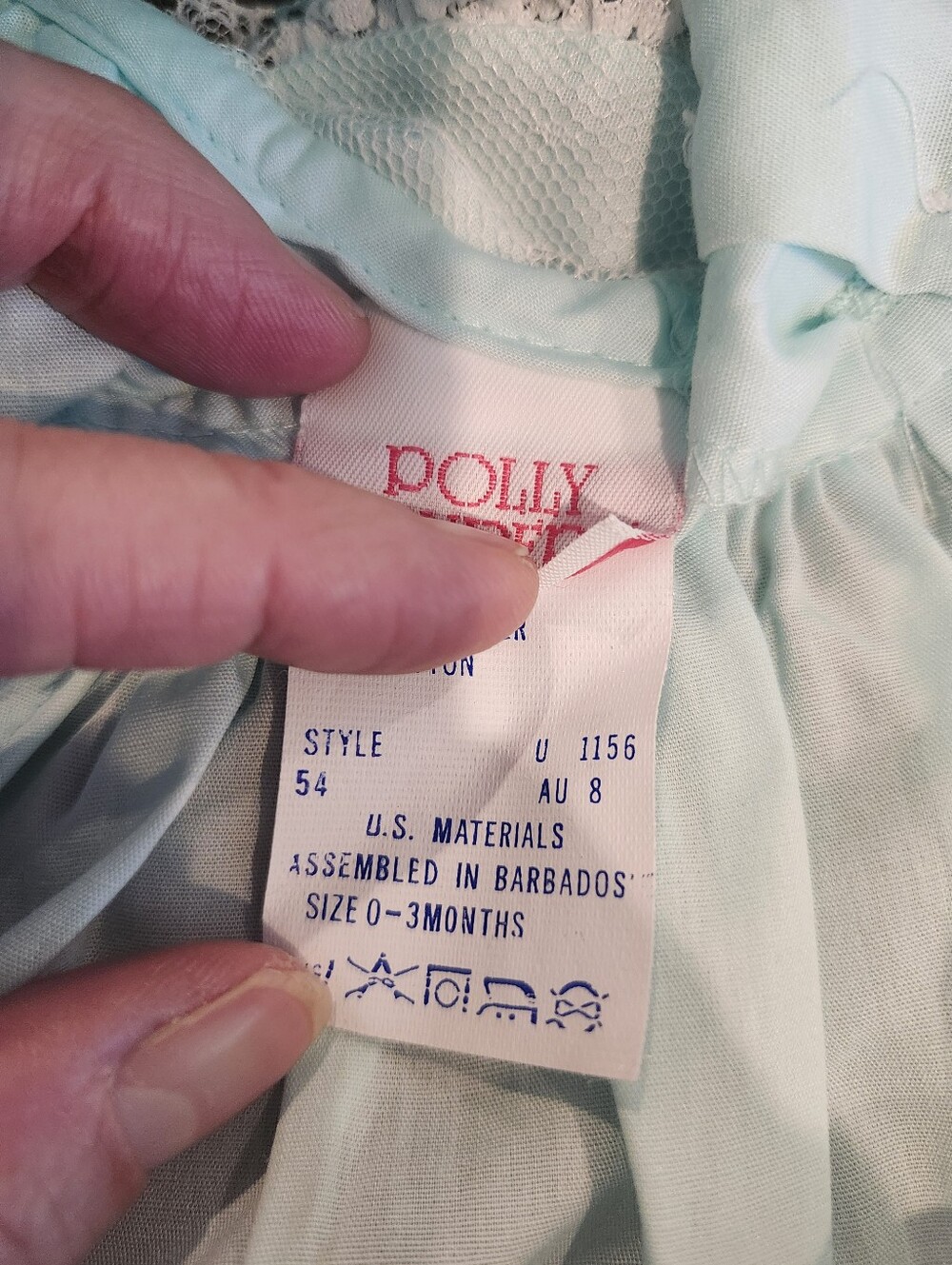 VINTAGE 60s Or 70's Polly Flinders Smocked Baby Dress W Pearls Green 0-3 Month - Picture 8 of 8